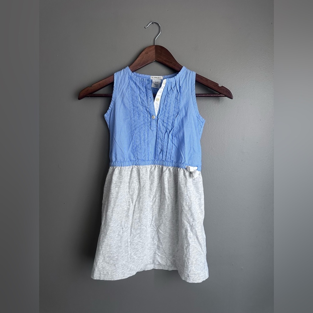 Crewcuts Pin-tuck Cotton Dress w/Pockets Girls Blue Top & Gray Skirt Size 6